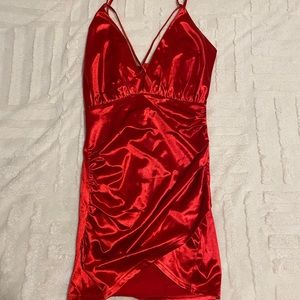 Red silk mini dress!